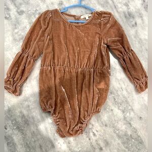 Soft Velvet Long-Sleeve Baby Bodysuit in Rust